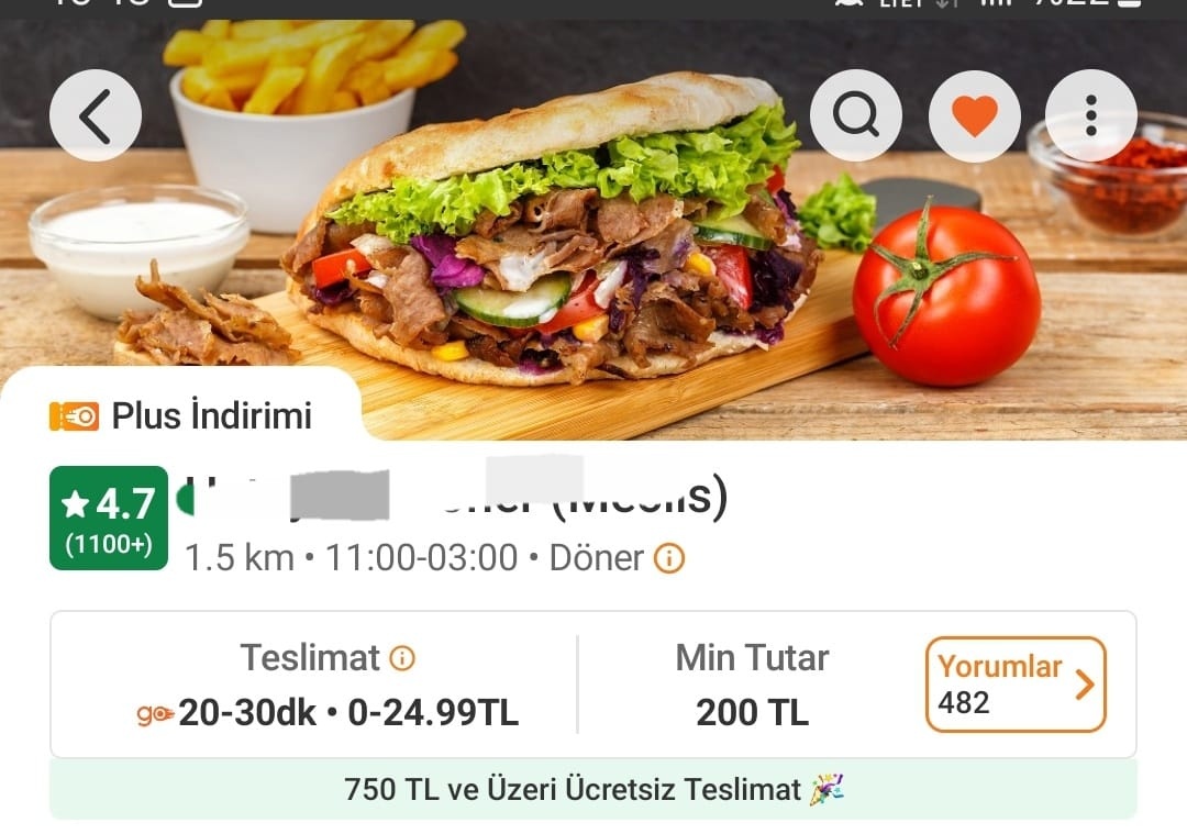 Trendyol 1100+ Yorum Döner Restoranı Paneli